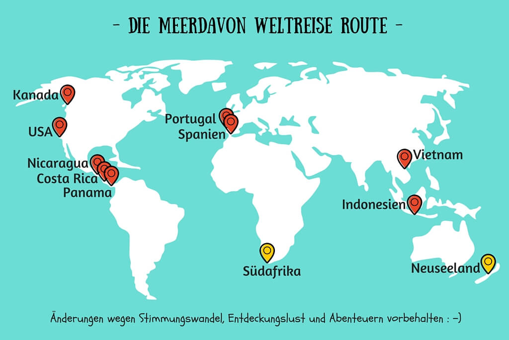 Weltreise Route a la meerdavon